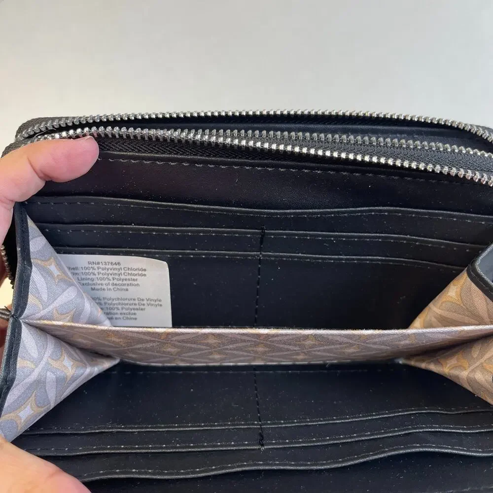 CXL Christian Lacroix Ames Denim Double Zipper Wallet Black NWT